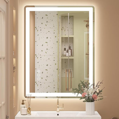 36x30 LED Lighted Bathroom Mirror for Vanity | Front Lights and Backlit, Rounded-Corner Rectangle, 3 Colors, Dimmable, Anti-Fog, Memory, Tempered Glass, UL