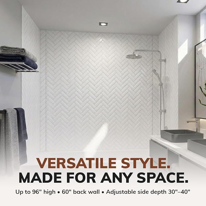 From Plain To Beautiful In Hours 133-HERR-KIT Herringbone Tile Tub and Shower Wall Panels Surround, Gloss White, 96 Square Feet