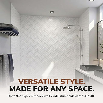 From Plain To Beautiful In Hours 133-HERR-KIT Herringbone Tile Tub and Shower Wall Panels Surround, Gloss White, 96 Square Feet