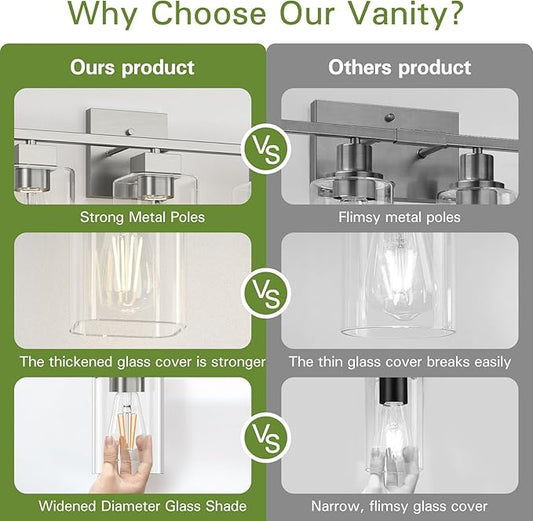 Espird 5 Light Bathroom Vanity Light - Brush Nickel Bathroom Light Fixtures Square Design & UL Certification, 31 Inch Long Light Fixtures Over Mirror for Bedroom & Restroom