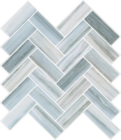 Tilingview 10PCS Peel and Stick Backsplash for Kitchen, Plastic Self-Adhesive Vinyl Gel Tile, Wall Tile for Home Decoration (Blue Gray Herringbone)