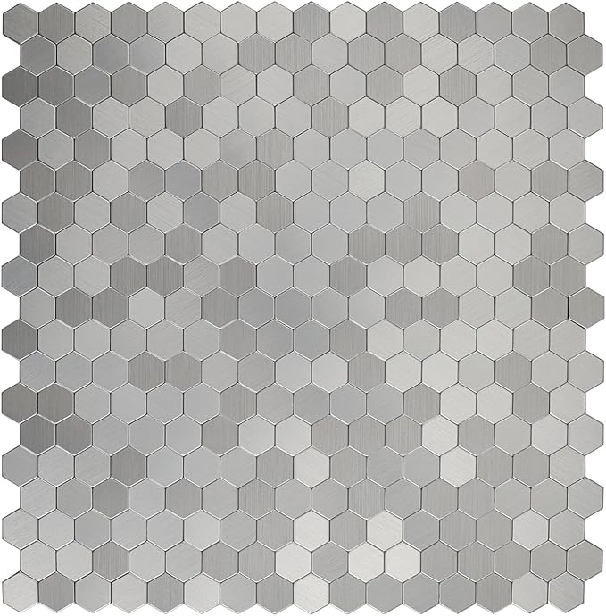 Mini Hexagon Peel and Stick Backsplash, Self Adhesive Stainless Steel Honeycomb Wall Tiles Stick on Backsplash for Kitchen Bathroom (12 Sheets)