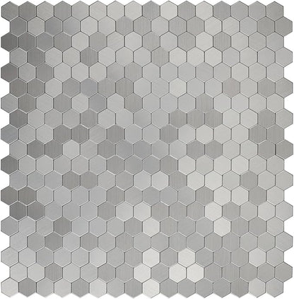 Mini Hexagon Peel and Stick Backsplash, Self Adhesive Stainless Steel Honeycomb Wall Tiles Stick on Backsplash for Kitchen Bathroom (12 Sheets)