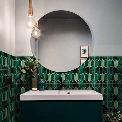 funlife Holographic Emerald Art Deco Peel and Stick Backsplash Self-Adhesive PVC Wall Tiles Easy DIY with Tools for Kitchen Bathroom and Laundry Room 5.9"x5.9"x50-Sheet Hex Emerald