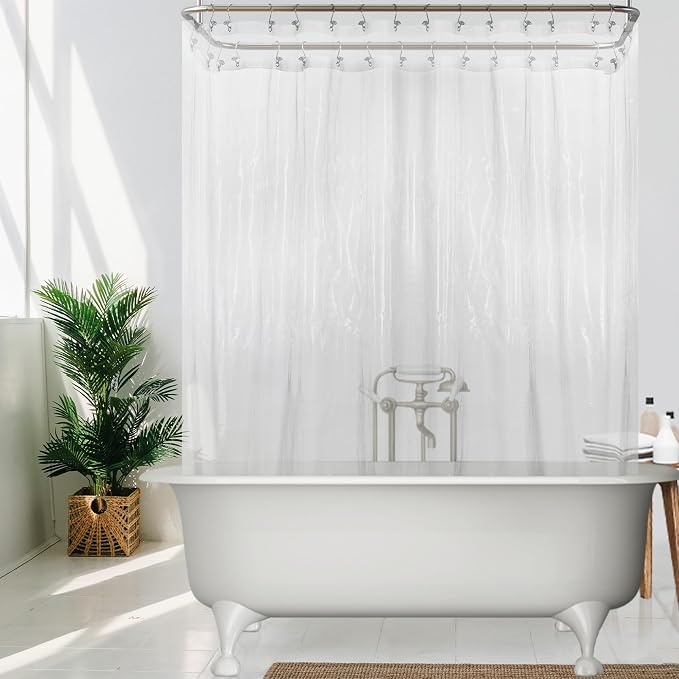 Mrs Awesome Clawfoot Tub Shower Curtain Liner with 12 Magnets 180x70, Clear | 36 Hooks Included,32 Rustproof Grommets,Water Proof Heavy Duty PEVA,180W x 70H for Claw Foot Bathtub Extra Wide
