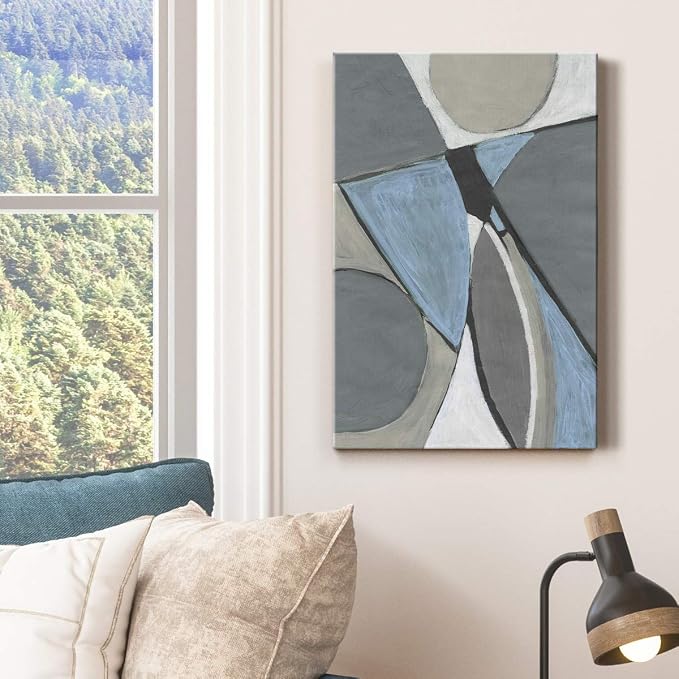 Renditions Gallery Canvas Abstract Wall Art Modern Paintings Decorations Blue Grey Soft Jewel Geometric Canvas Wall Hanging Artwork Prints for Bedroom Living Room Office - 8"x12" LT02