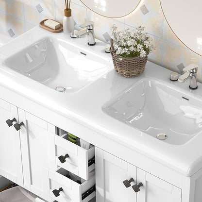 46.7 inch Bathroom Sink Vanity Combo, Large Freestanding Double Bath Vanity Sink Set with 2 Cabinets & 6 Drawers, Dual Basin Modern Bathroom Storage Cabinet, Modern White