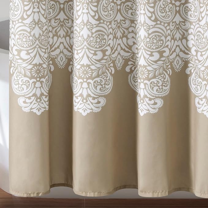 Lush Decor Boho Medallion Shower Curtain Single 72" W x 72" L Neutral - Boho Shower Curtains for Bathroom Decor - Beige Bathroom Curtain