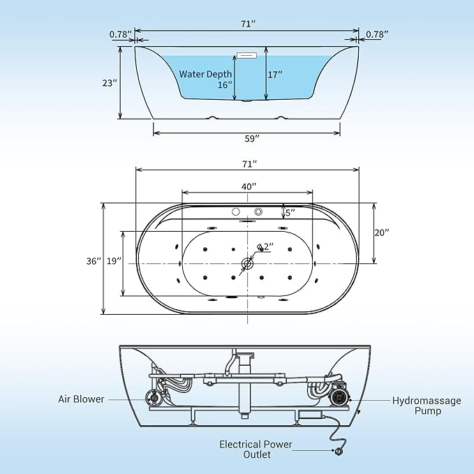71" Freestanding Whirlpool Tub - Air Bubble & Hydro Jet,Multi-Color LED Mood Lighting & Massage Jets - White Acrylic Soaking Bathtub for Home Spa