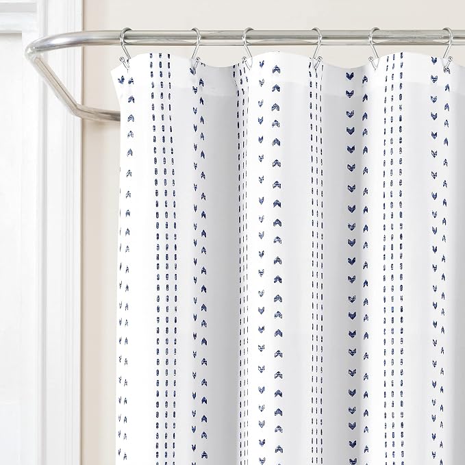 Lush Decor Hygge Stripe Shower Curtain, 72" x 72", Navy & White