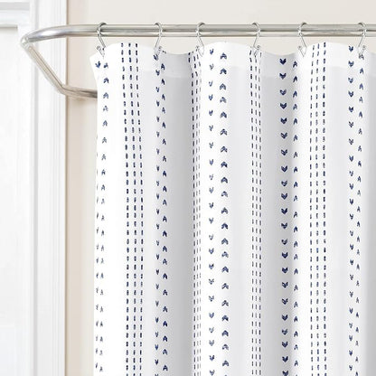 Lush Decor Hygge Stripe Shower Curtain, 72" x 72", Navy & White