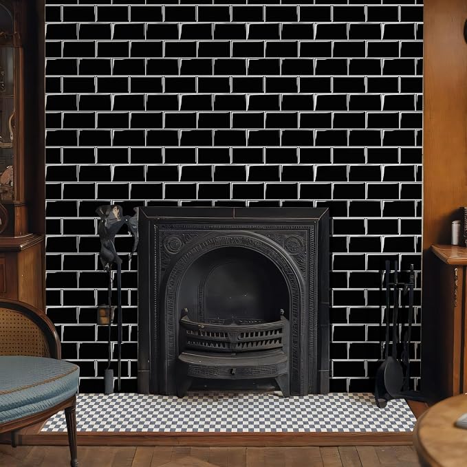 10 Sheets Thicker Peel and Stick Backsplash, Peel and Stick Tiles, Marble Look Wall Tiles Backsplash for Kitchen and Bathroom, Livingroom, 12"x9.8", Black