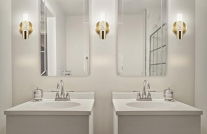 JONATHAN Y 5.5" Brass Gold 1-Light Modern Integrated LED Vanity Light Wall Sconce for Bathroom, Clear Bubble Acrylic Shade Minimalist Art Deco Light for Hallway, Entryway, 4000K (JYL7222B)