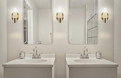JONATHAN Y 5.5" Brass Gold 1-Light Modern Integrated LED Vanity Light Wall Sconce for Bathroom, Clear Bubble Acrylic Shade Minimalist Art Deco Light for Hallway, Entryway, 4000K (JYL7222B)