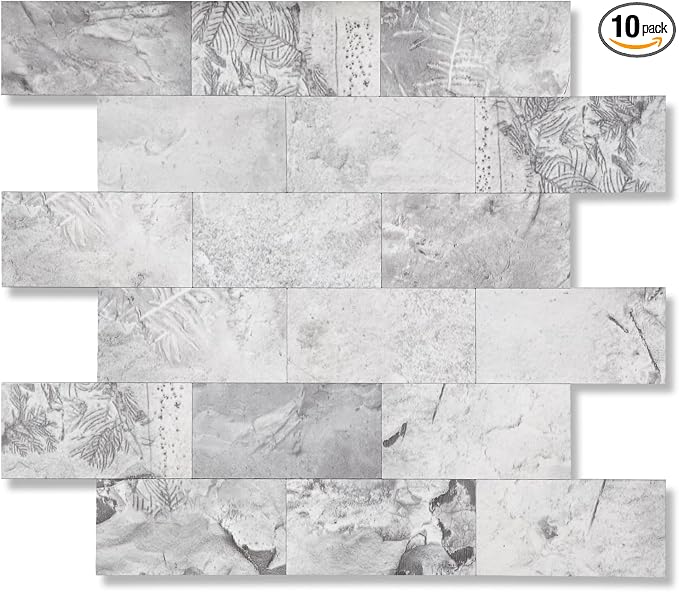 2026 New Upgrade Peel and Stick Backsplash Tile, Peel and Stick 11.34" X 11.57" Wall Tile for Kitchen, Bathroom, Fireplace, Laundry (Gray Stone, 10 Packs)