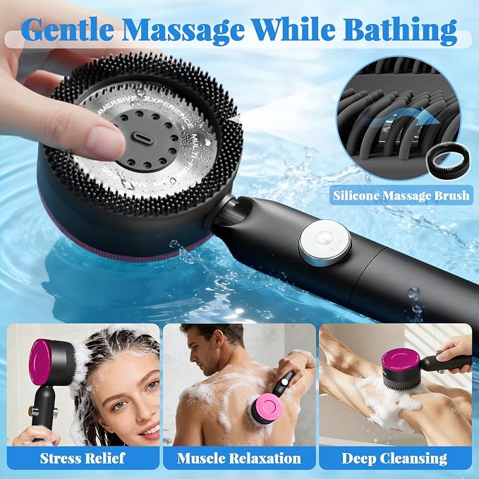 Ion Filtered Shower Head with Handheld, High Pressure 3+1Spray Showerhead with Filters&Upgraded Anti-360°Rotating Adjustable Shower Head with Wall Holder&ON/Off Switch for Dry Itchy Skin