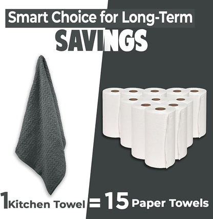 DAN RIVER Gray Kitchen Towels, 12 Pack, 16x26 Inches Absorbent Dish Towels | 100% Cotton Absorbent Soft cotton kitchen towels for drying dishes, Quick Dry, Dish Towels for kitchen,Tea and Bar towels set