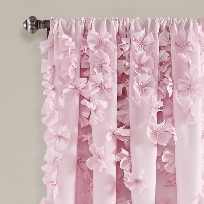 Lush Decor Riley Light Filtering Window Curtain Panel, Single 54" W x 63" L, Lilac - Cute Purple Curtains for Bedroom - Bow Decor - Coquette Curtains for Windows