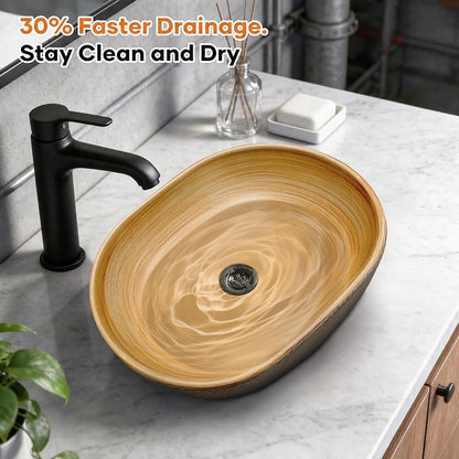 18.9" x 13.6'' Oval Vessel Sink, Retro Brown Ceramic Counter Sink | Hand-Colored Retro Brown Finish, Durable Ceramic, Oval Deep Basin, Above Counter Mount, Smooth Glaze For Easy Daily Cleaning