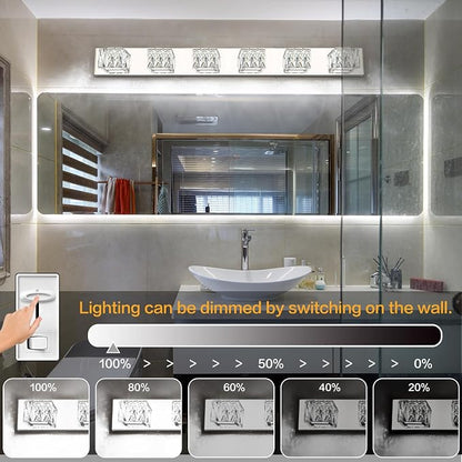 6 Lights Bathroom Vanity Light - LED Bathroom Lights Over Mirror 5CCT Dimmable - Modern Crystal Chrome Vanity Wall Light