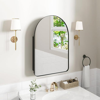 Casaphoria 36" H x 24" W Arched Wall Medicine Cabinets Mirrors, Bathroom Medicine Cabinet with Mirror, Metal Frame Wall Mirror Cabinet, Black G