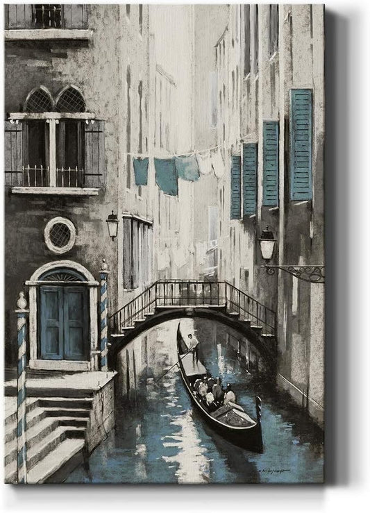Renditions Gallery Canvas Historical Wall Art Paintings for Wall Decorations Vintage Venice Boat Black & White Modern Artwork Prints for Bedroom Living Room Office Kitchen - 32"x48" LT02