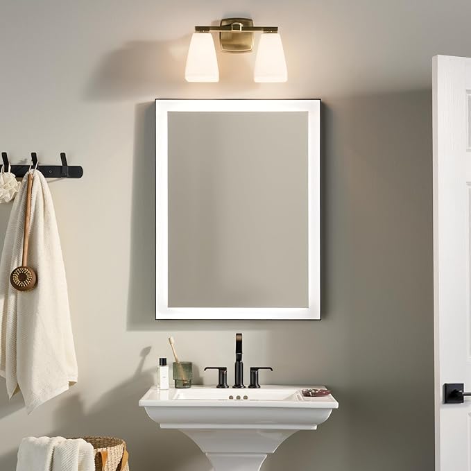 Kichler Marant 14.25" 2-Light Vanity Light with Opal Glass in Champagne Bronze, for Bathroom, Powder Room, Over a Mirror, (14.25" W x 9.5" H), 55215CPZ