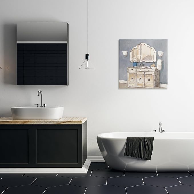 Traditional Bathroom Sink Mirror Floral, 24 x 24 Inch Canvas Wall Art | Stupell Industries · By Charlene Olson · Ready to hang · Ideal for bathroom or hallway · Made in USA
