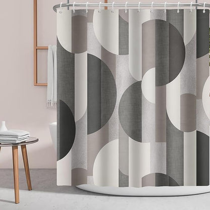 Abstract Shower Curtain Brown Tan Grey Mid Century,Morden Circular Square Minimalist Geometry Fabric Shower Curtains Bathroom Accessories