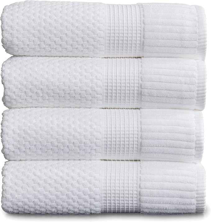 4 Pack 100% Cotton Bath Towels | White Towels | Oeko‑TEX Standard 100 | Soft & Absorbent, Quick‑Dry | Trinity Collection - Bright White
