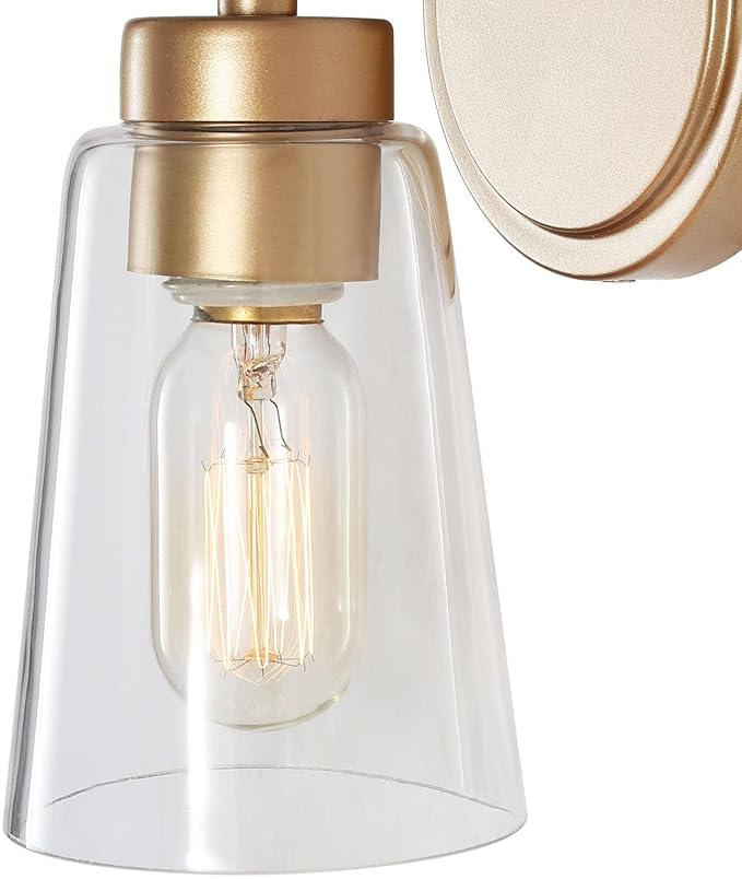 KSANA Gold Wall Sconce, 1-Light Bathroom Light Fixtures with Clear Glass Shade, Modern Sconce Light for Bathroom, Stairway, Living Room and Kitchen