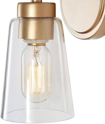 KSANA Gold Wall Sconce, 1-Light Bathroom Light Fixtures with Clear Glass Shade, Modern Sconce Light for Bathroom, Stairway, Living Room and Kitchen