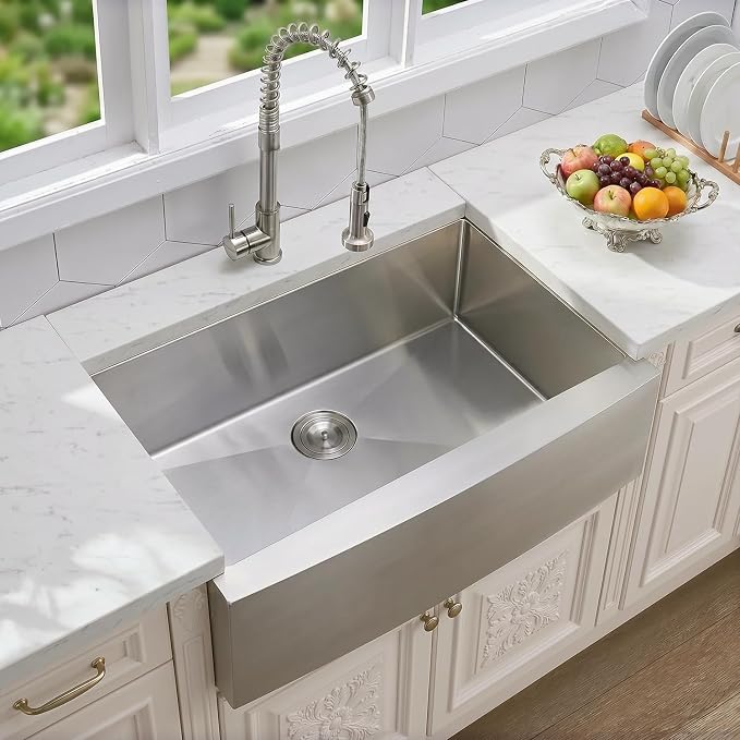 VCCUCINE Farmhouse Sink, 30x22 Inch Stainless Steel Farmhouse Kitchen Sink, Undermount Drop in Single Bowl Basin Apron Sink, Brushed Nickel Farm Sink With Strainer