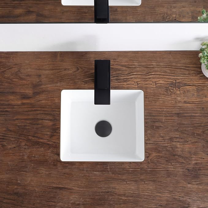 14 Inch Undermount Bathroom Sink White Rectangular,Overflow Type | Small Ceramic Under Counter Bathroom Sink for Cabinet Porcelain Vanity Sinks (14"x12.5")