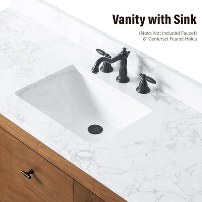 HOMEBEYOND 60" Bathroom Vanity with Single Sink & Ceramic Top, MDF Material Vanity Cabinet with Basin Combo, Soft-Closing Doors, Removable Shelf, Backsplash, Tan