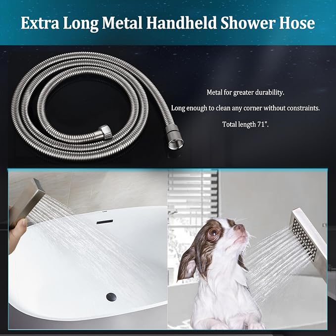 All Metal For California Rain Shower Head with Handheld Spray Combo, YDmeet 8 Inch Rainfall Shower Head, 14" Adjustable Extended Arm, Stainless Steel Handheld, 3 Way Diverter, 71" Hose, Brushed Nickel