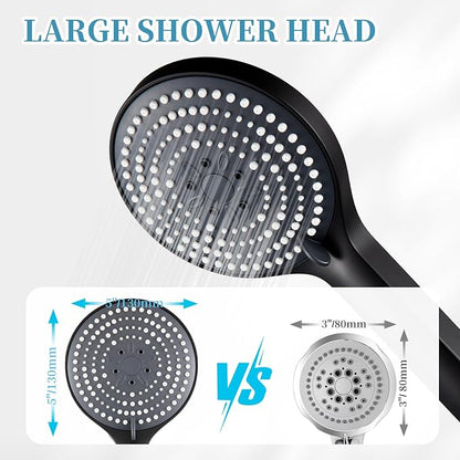 OFFO Handheld Shower Head Set, 6-Mode High Pressure Handheld Sprayer with 60" Shower Hose & Holder, High Flow Large Powerful Boosting Handheld Showerhead for Low Water Pressure, Matte Black