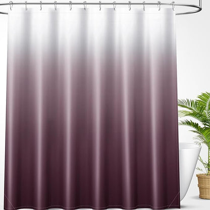 OLANLY Luxury Burgundy and White Ombre Shower Curtain Sets with 12 Hooks, Waterproof and Washable Decorative Shower Curtains for Bathroom, 72x72 Inches