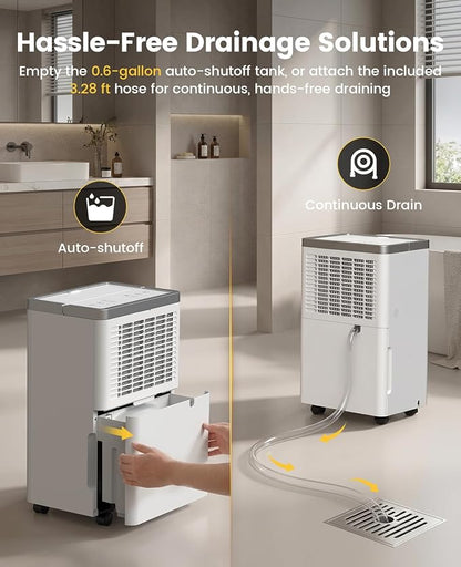 34 Pints Dehumidifier for Basement, with Drain Hose, 38dB Quiet, 2500 Sq.Ft | Continuous Drain, Auto Defrost, 24H Timer, Child Lock, Smart Humidity Control for Home, Large Room, Bedroom, Bathroom
