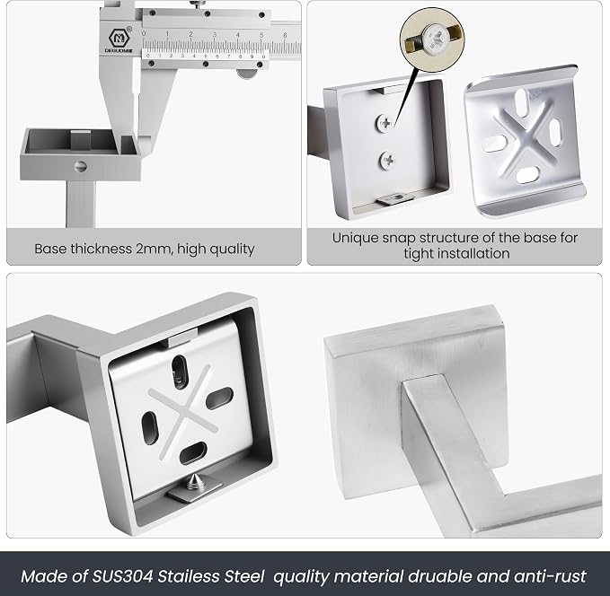 24 Inch Brushed Nickel Bathroom Hardware Set,4 Pack Bathroom Towel Bar Set | 24Inch Square Bathroom Towel Bar, Modern Design, SUS304 Stainless Steel Premium Material, Wide Drying Space Towel Rack
