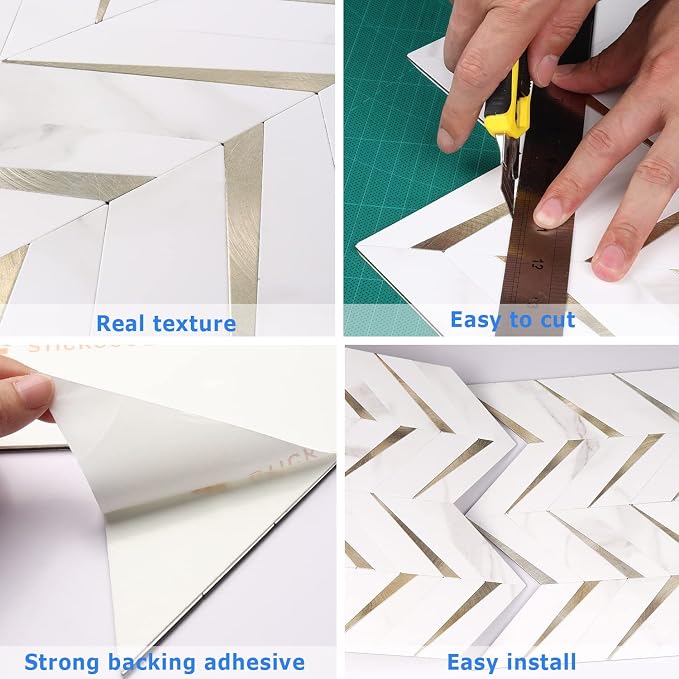 STICKGOO Herringbone Tile Peel and Stick Backsplash for Kitchen&Bathroom