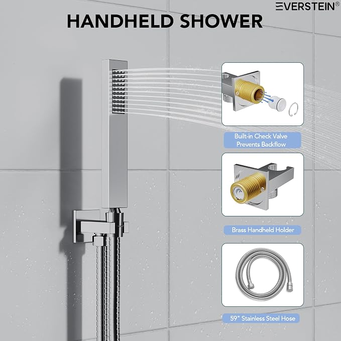 10" High-Pressure Rainfall Shower System with Handheld Spray, Wall Mount Bathroom Shower Faucet Set with Valve (Polished Chrome)