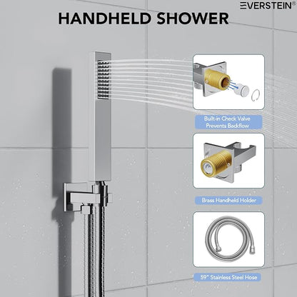 10" High-Pressure Rainfall Shower System with Handheld Spray, Wall Mount Bathroom Shower Faucet Set with Valve (Polished Chrome)