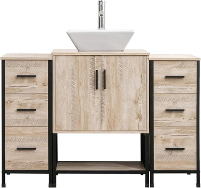 UEV 48" Bathroom Vanity,Oak Color Bathroom Vanity Set with Sink and 3 Drawers Side Cabinet Combo,with Adjustable Water Temperature Faucet (A07)