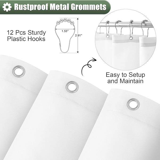 OLANLY Luxury Sage Green and White Ombre Shower Curtain Sets with 12 Hooks, Waterproof and Washable Decorative Shower Curtains for Bathroom, 72x72 Inches
