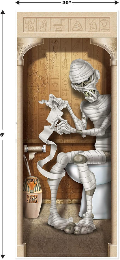 Beistle 2-Pack Mummy Restroom Door Covers, Spooky Halloween Bathroom Decorations, All-Weather Plastic for Haunted House and Trick-or-Treat, 5’ x 30”