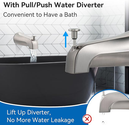 Dreyoo 5 1/4 Inch Bathroom Tub Spout Compatible with Westbrass E531D-1F-62, Fits Wall Front Mount Tub Spout with Shower Diverter 1/2'' IPS Inside Thread Bathtub Faucet(Brushed Nickel)