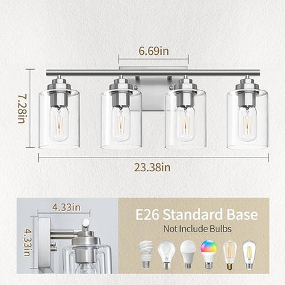 Bathroom Vanity Light Over Mirror,Bathroom Light Fixture Wall Sconce Lighting for Bedroom,Living Room (Nickel, 4-Light)