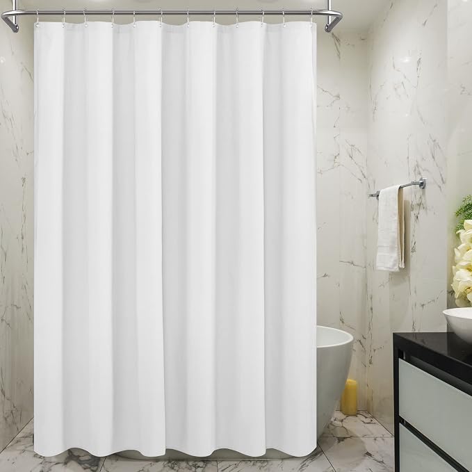 Embossed Microfiber Shower Curtain Liner 70 x 72 inches, White | Machine Washable, Bottom Magnets, Water Repellent, 70x72 Soft Fabric Shower Curtain for Bathroom