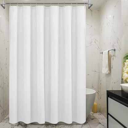 Embossed Microfiber Shower Curtain Liner 70 x 72 inches, White | Machine Washable, Bottom Magnets, Water Repellent, 70x72 Soft Fabric Shower Curtain for Bathroom